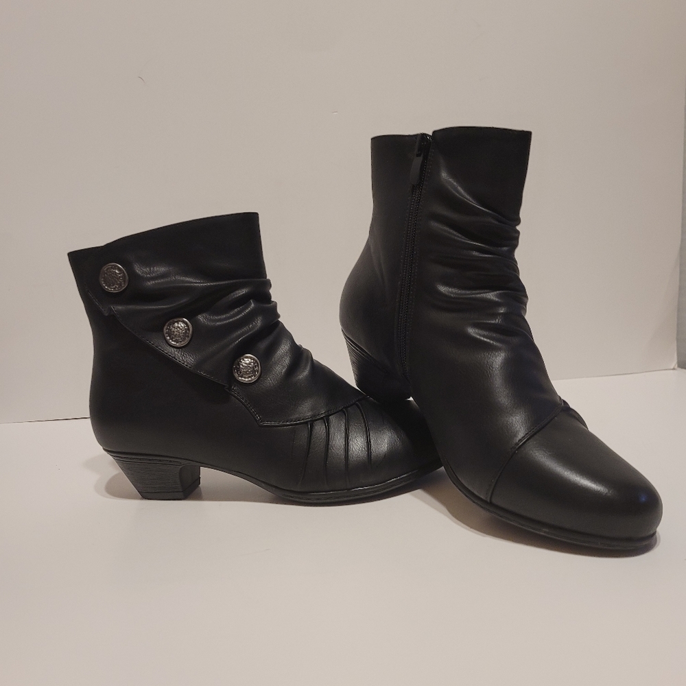Kadia Maya Black Ankle Faux Leather Zip Up Boots Size 8 1/2